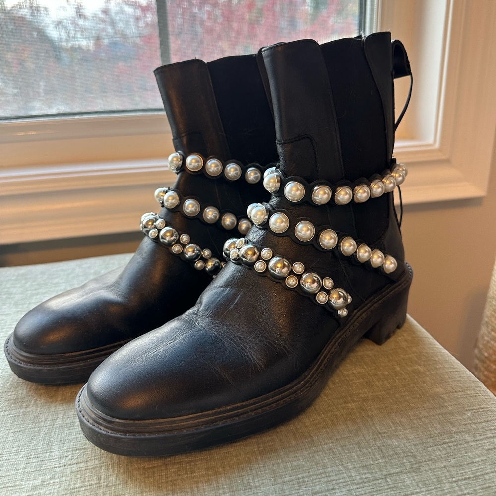 Zara Stud and Pearl Ankle Boots